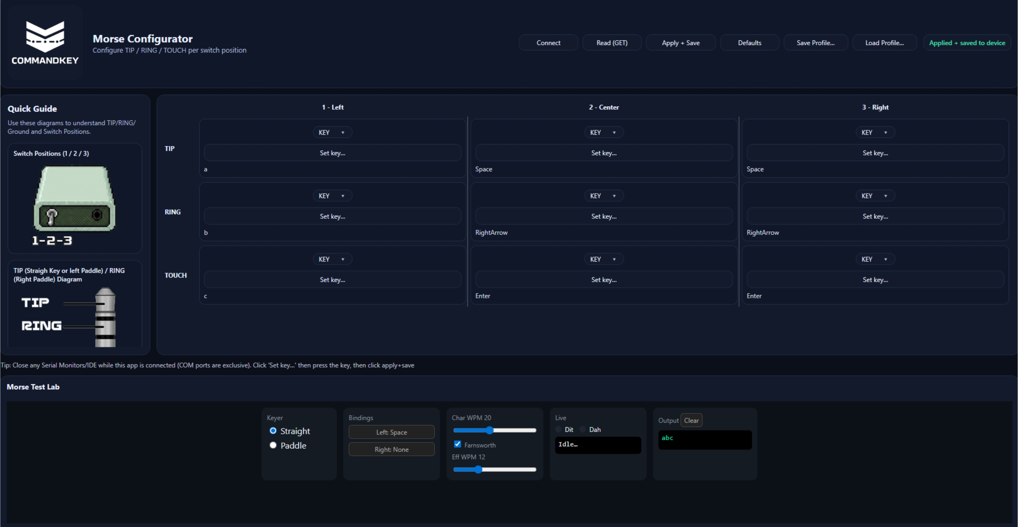 CommandKey configurator interface